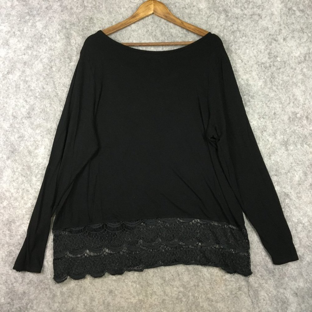 Lane Bryant Top 18 20 Long Sleeve Scoop Neck Lace Hem Asymmetric Career Casual - Picture 12 of 13